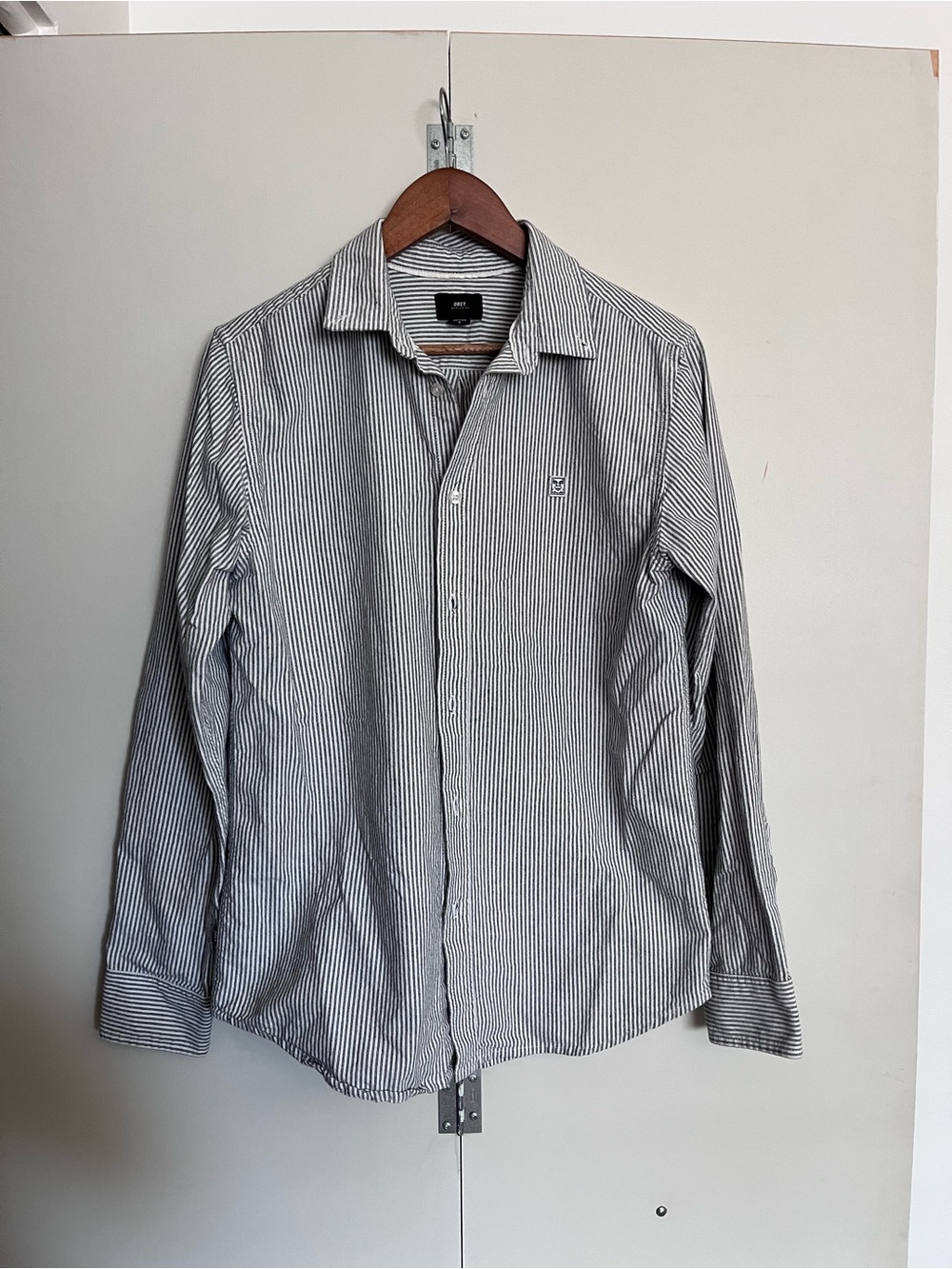 Obey Men's Narrow Gray & White Stripe Button-Down Shirt